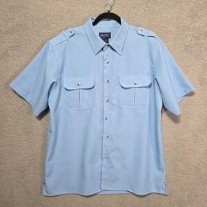 Vintage John Blair Short Sleeve Blue Large Mens Shirt Bowling Dad 80s 90s